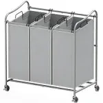 SimpleHouseware Heavy Duty 3-Bag Laundry Sorter Rolling Cart, Silver / Assorted Bags