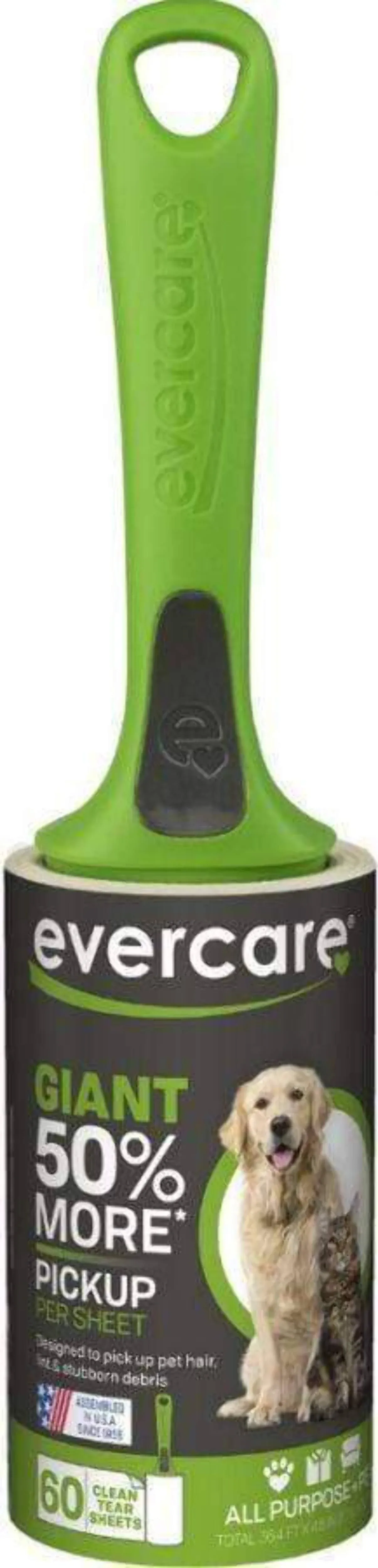 Evercare Pet Extreme Stick Giant Refillable Lint Roller, 60 Sheets, Green