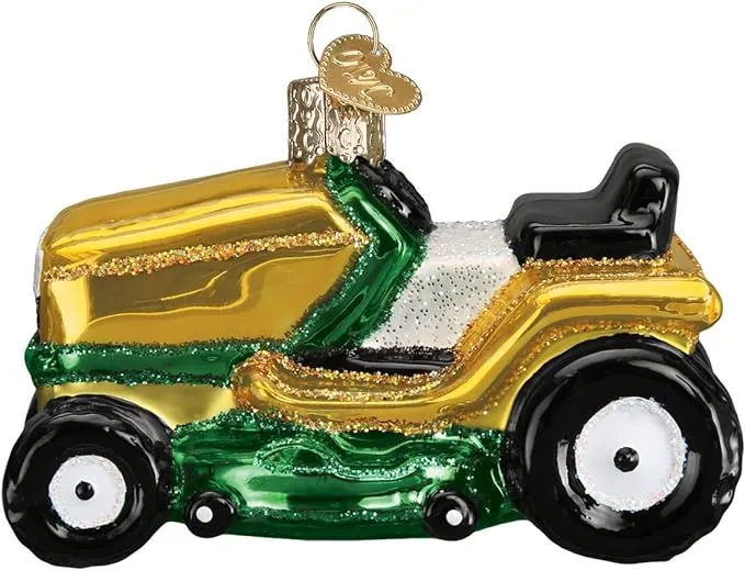 Old World Christmas Riding Lawn Mower Glass Ornament