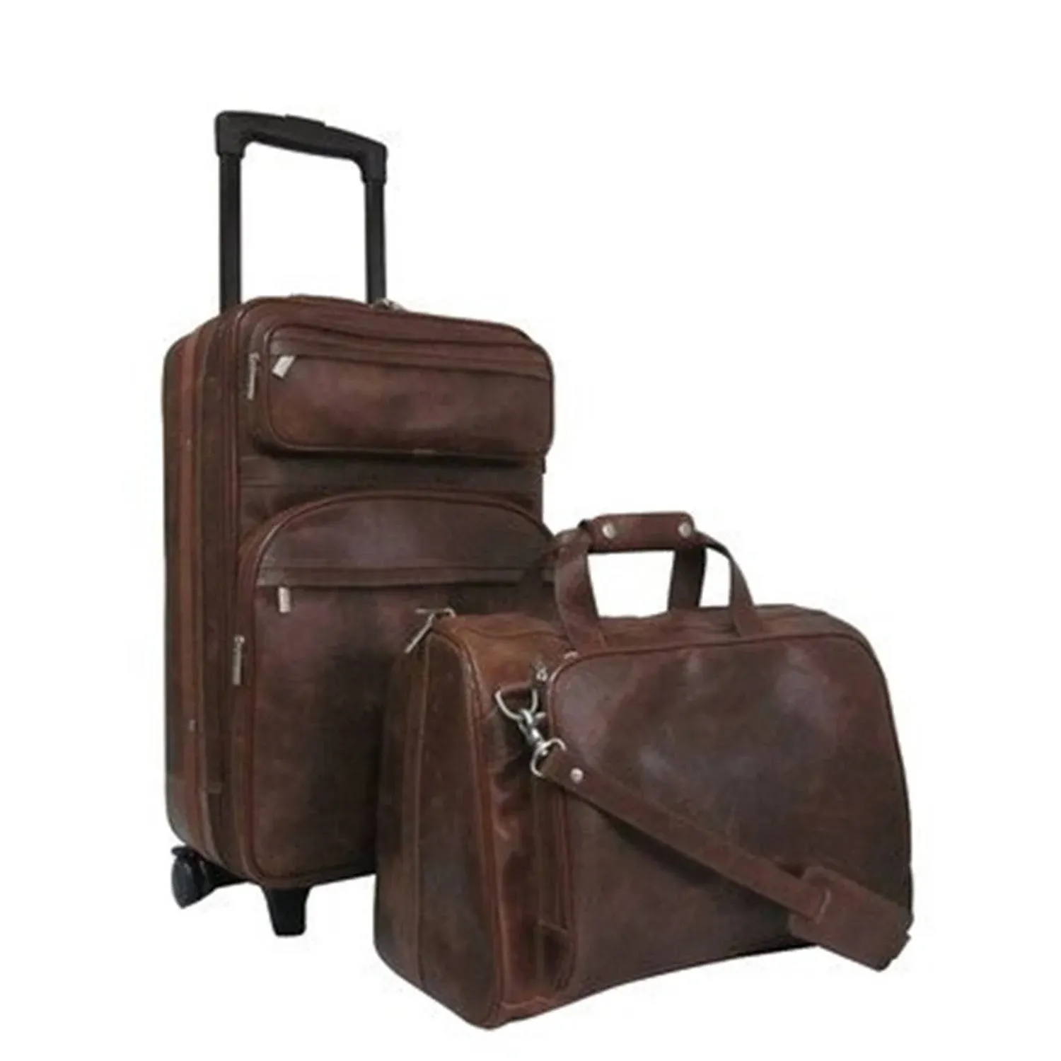 Amerileather Waxy Brown Leather 2-piece Carry on Luggage Set