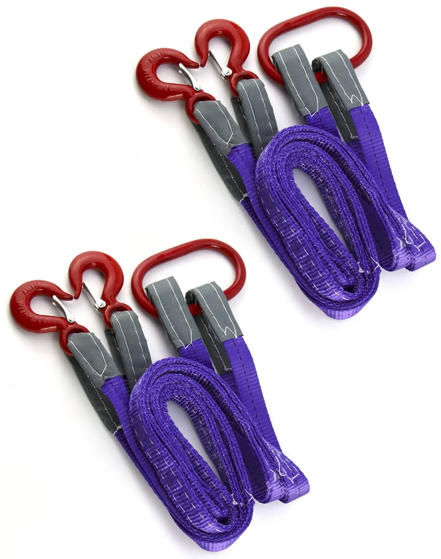 QWORK Lifting Slings Straps with Hooks - 5 Feet, 4409 Pounds Capacity, 2 Pack Polyester Webbing - Purple Rigging Straps for Engines, Cranes, Hoists