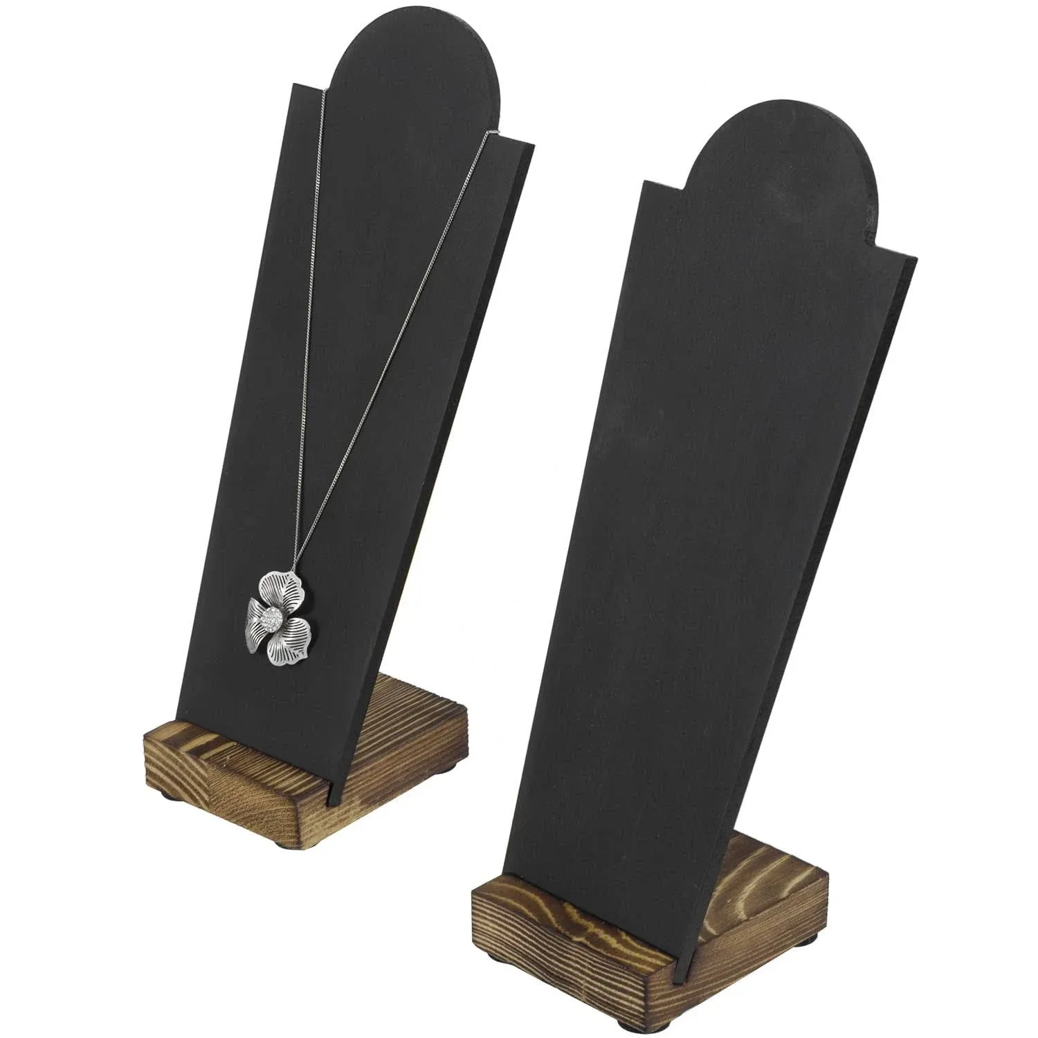 Brown Wood Necklace Easel Stand, Tabletop Jewelry Display Rack, Set of 2