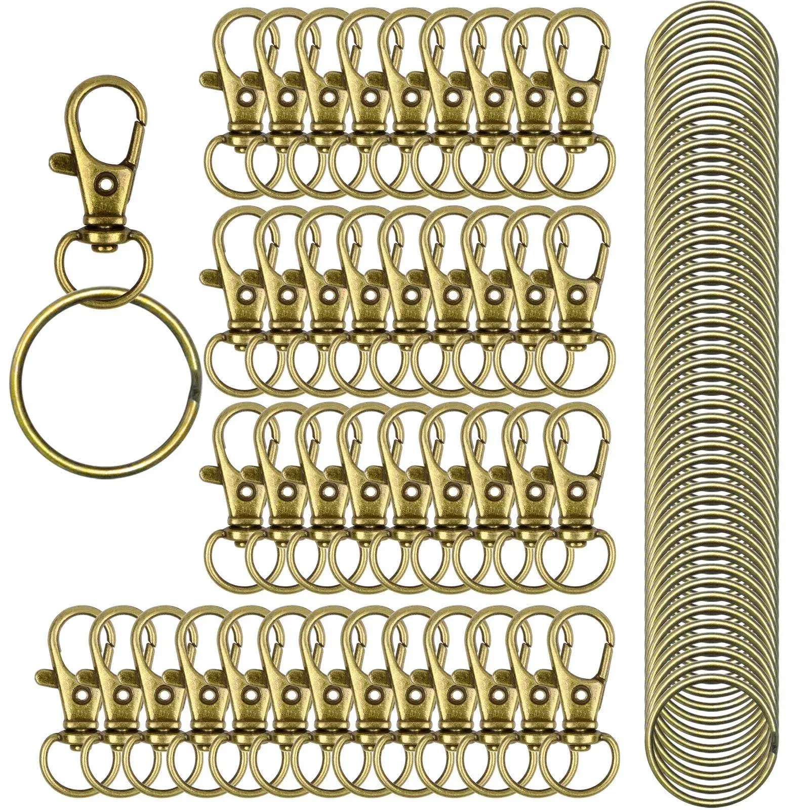 100PCS Keychain Hooks with Key Rings,.Metal Swivel Lobster Claw Clasps, for Keychain Clip Lanyard, Jewelry Making, Crafts (Green Bronze)