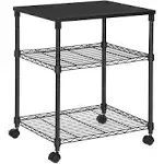 SONGMICS 3 Tier Printer Stand, Printer Table with Wheels, Rolling Printer Cart, Printer Desk with Metal Frame for Home Office, 22 x 18.1 x 26.8 Inches, Black ULGR32BK