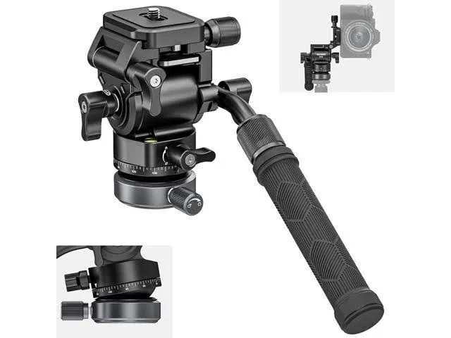 NEEWER Tripod Fluid Head with ±10° Leveling Base (43mm Dia.) Vertical/Horizontal Shooting Switch, Compact Metal Pan Tilt Video Head with Arca QR Plate, Telescopic Handle, Max Load 8.8lb/4kg, GM30