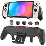 Switch Grip with Upgraded Adjustable Stand, Compatible with Nintendo Switch & OLED, OIVO Asymmetrical Grip with Adjustable Stand and 5 Game Slots-4 Thumb Caps Included