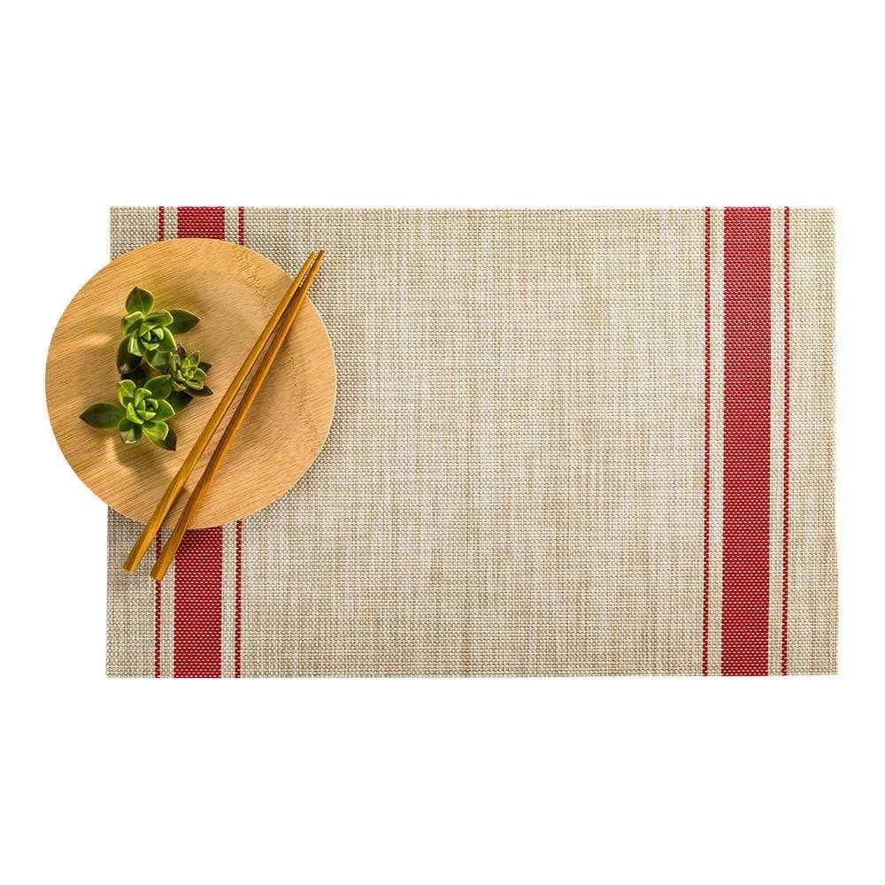 French Countryside Khaki Vinyl Woven Placemat - with Red Stripe - 16 inch x 12 ...