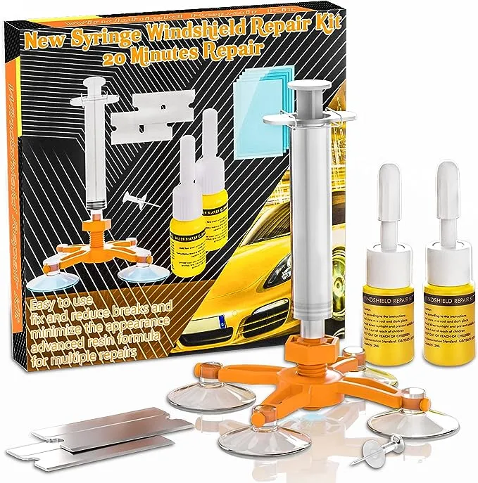 AODA Windshield Repair Kit, Windshield Crack Repair Kit, Nano Glass Repair Fluid with Syringe Thrusters, Quick Car Glass Repair for Chips and Cracks