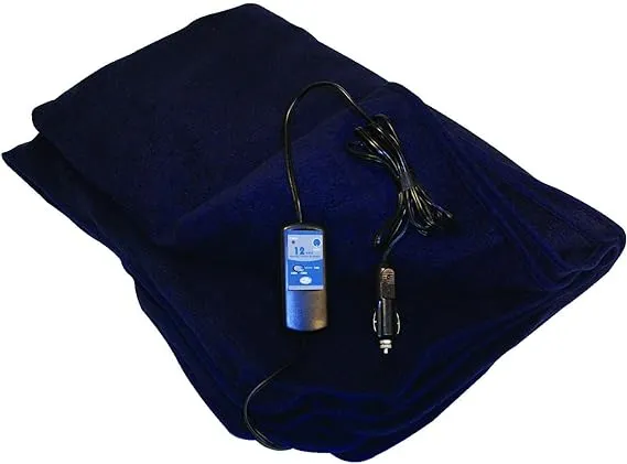 Car Cozy 2 - 12-Volt Heated Travel Blanket with Patented Safety Timer by Trillium Worldwide (Navy, 58" x 42")