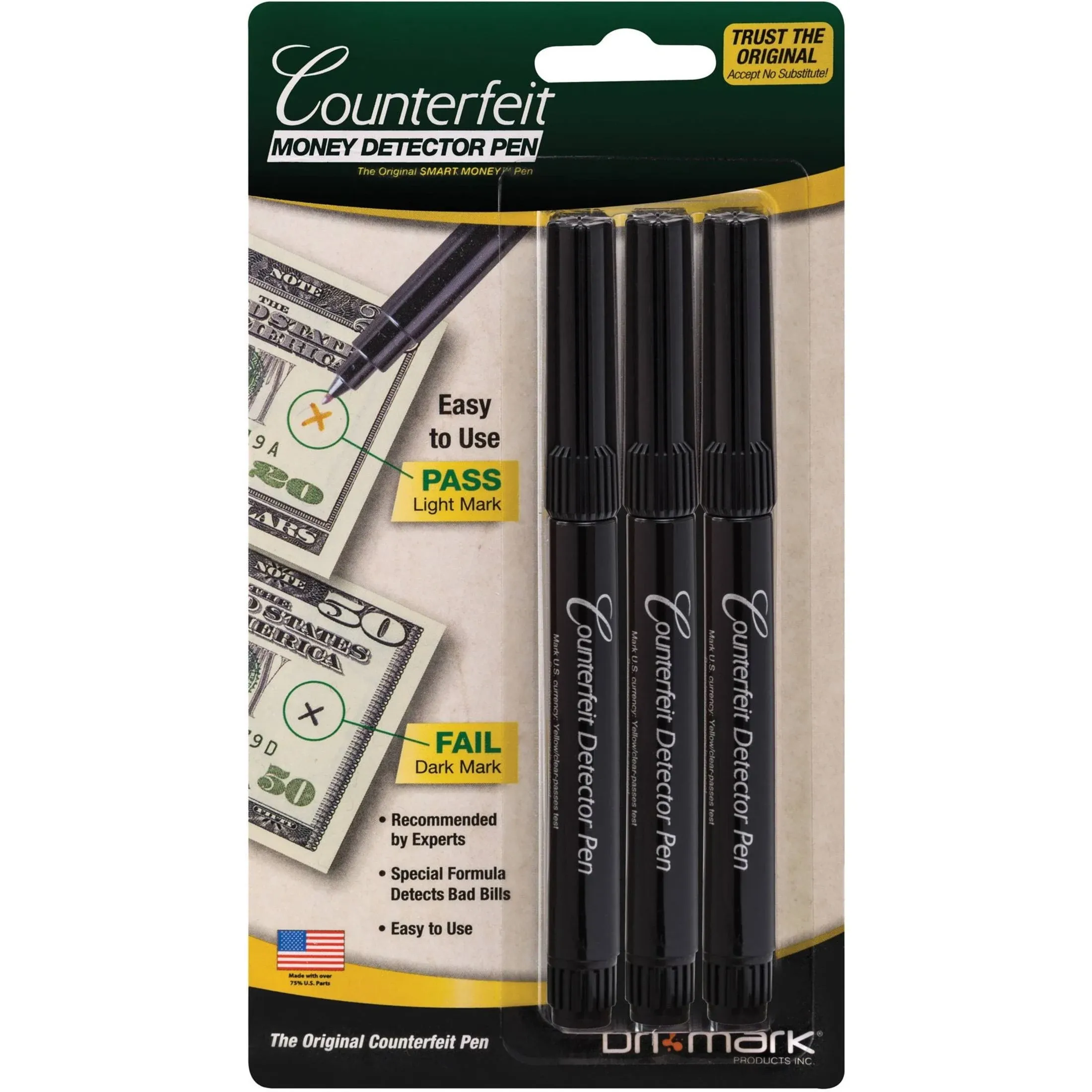 Dri Mark Counterfeit Detector Pen, Black - 3 pack