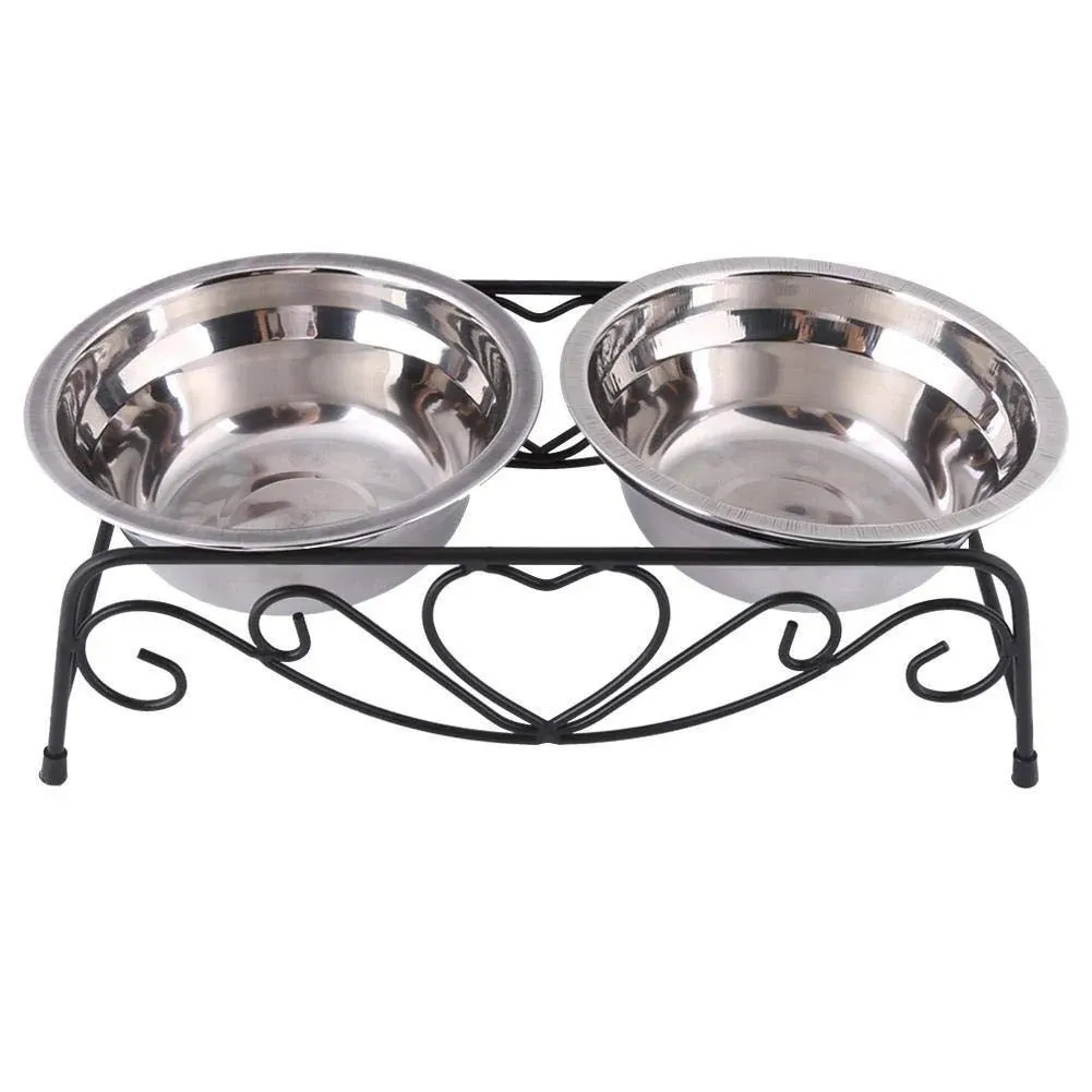 Maxmartt Pet Feeder Stainless Steel Double Dog Cat Food Water Bowls Feeder Di...