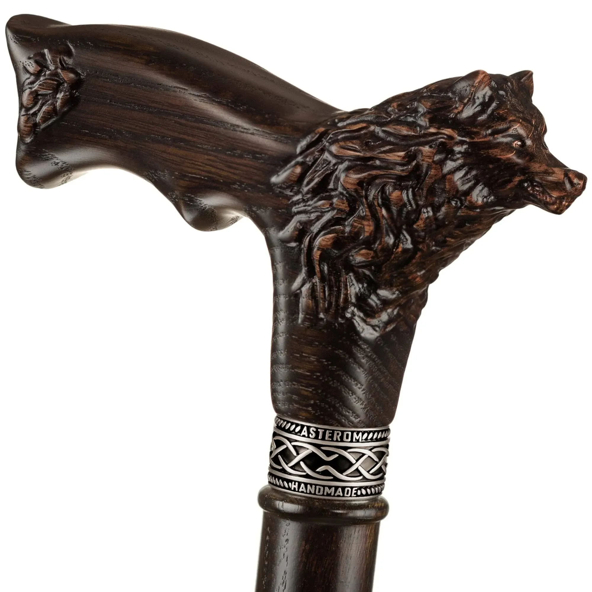 Walking Cane for Men - Carved Wooden Wolf Women Walking Canes - Oak Wood Cane