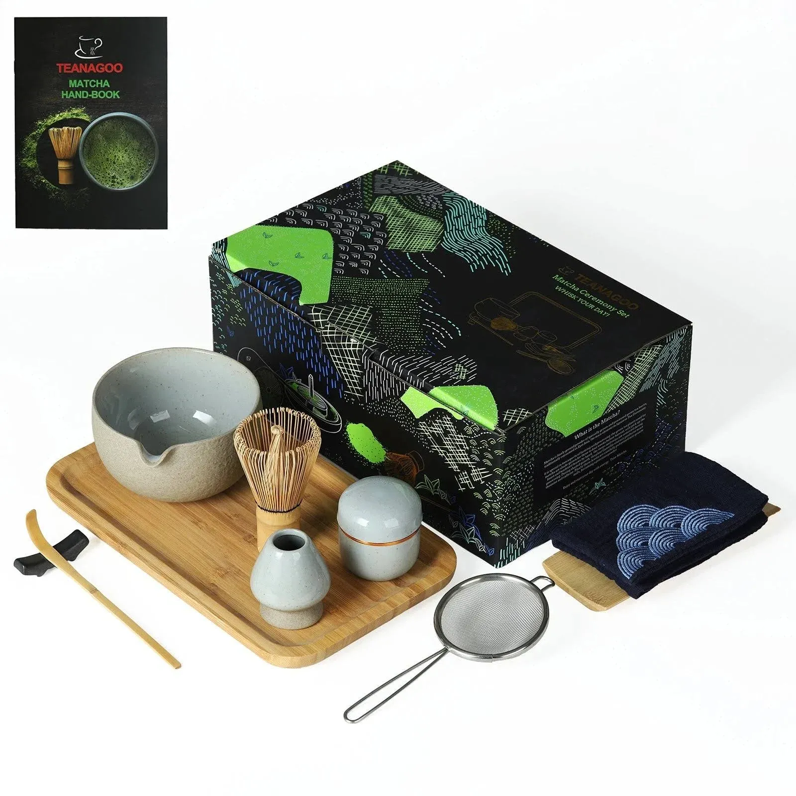 Japanese Tea Set with Bamboo Tray, Matcha Whisk Set, Matcha Bowl