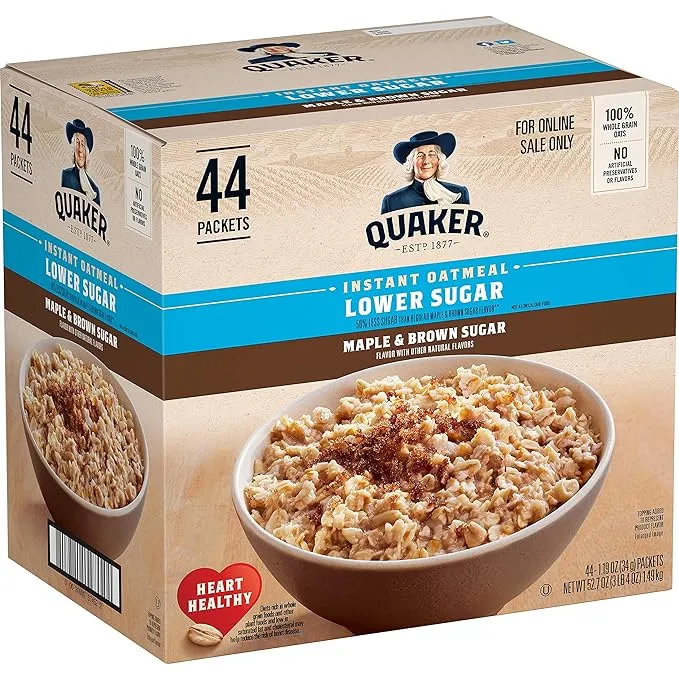 Quaker Instant Oatmeal Lower, Maple & Brown Sugar, 1.19 oz - 44 Count