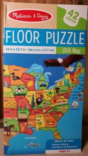 Melissa &amp; Doug 42 Large Pcs USA Map Floor Puzzle 34&#034;x22.7&#034; Ages 3+  95060