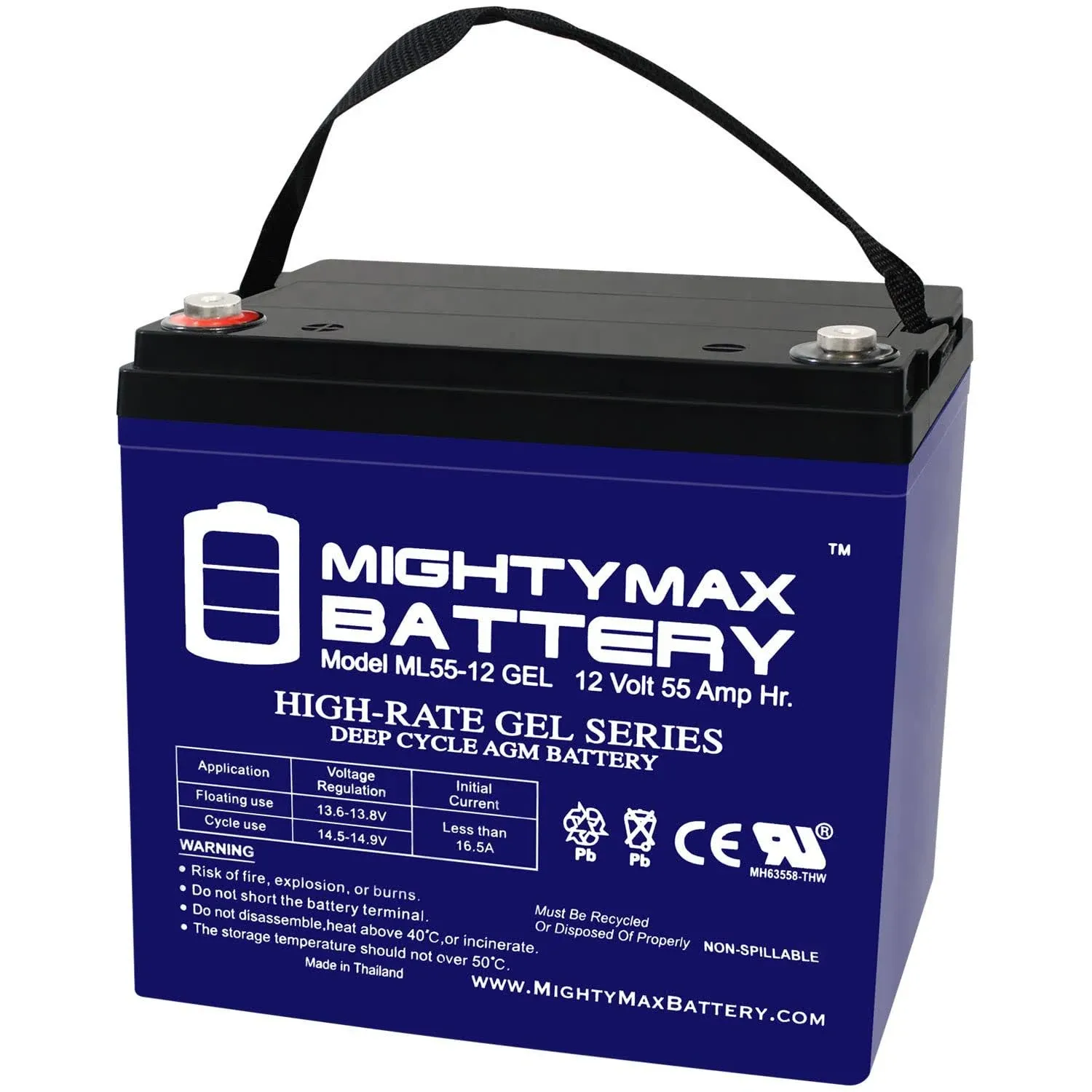 Mighty Max Battery - 12V 55Ah Gel Battery for Power Boat Pontoon Electric Trolling Motor - ML55-12GEL94