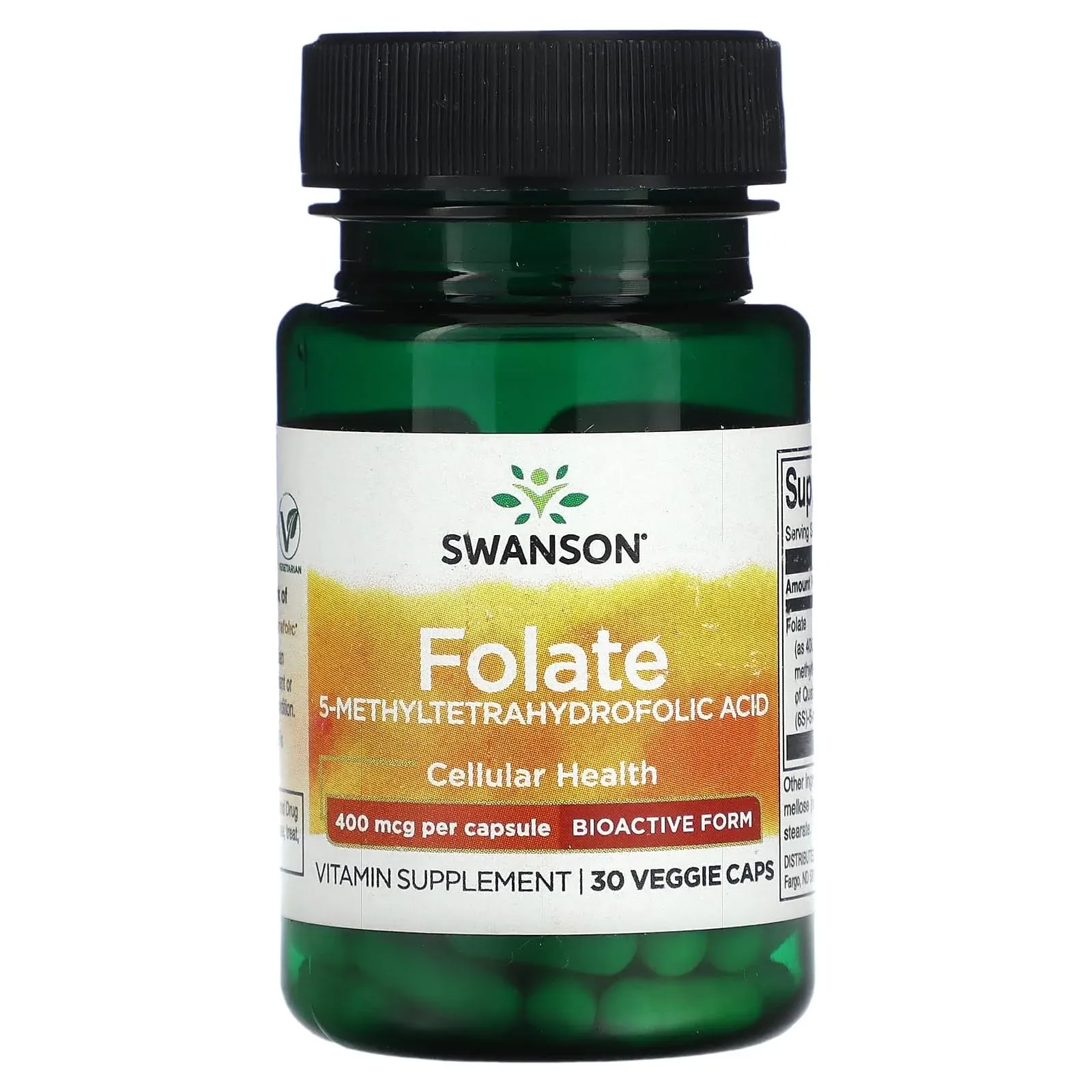 Swanson, acido folato 5-metiltetraid<wbr/>rofolico, 800mcg, 30 Veg. Capsule