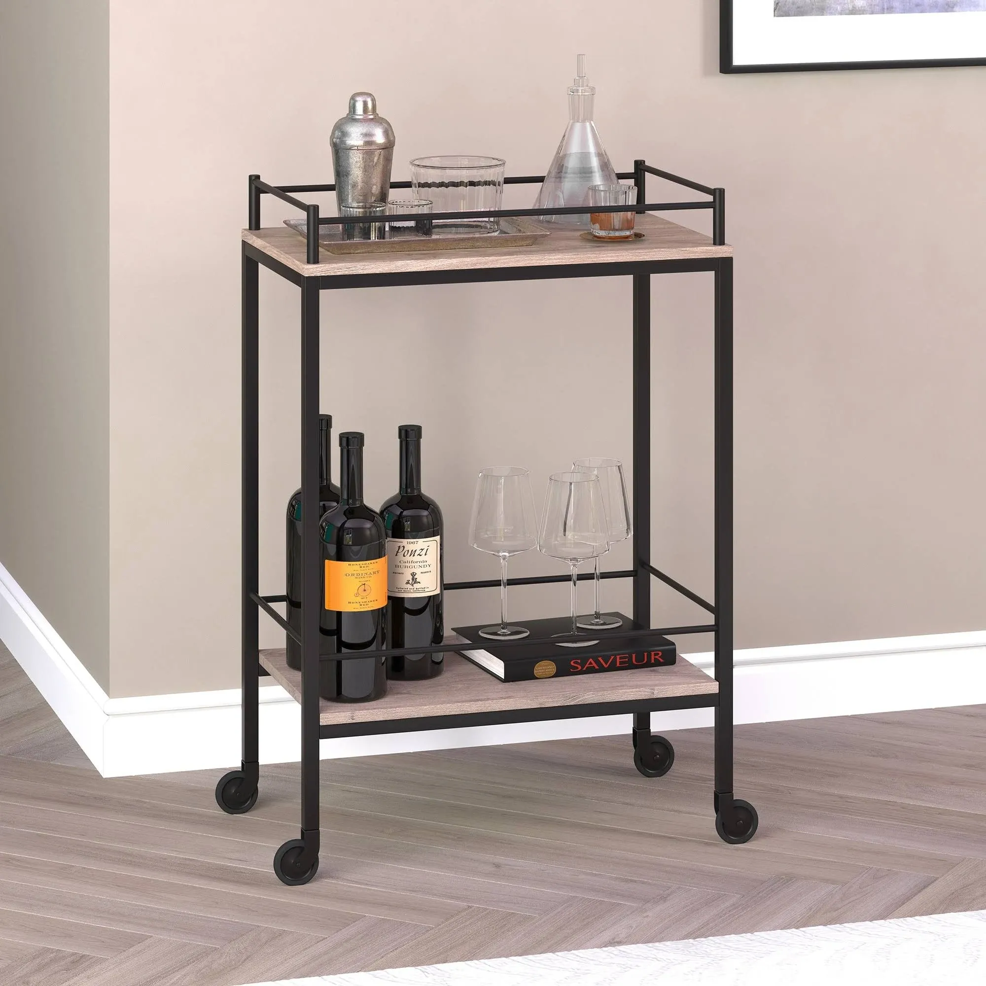 Barnes Bar Cart - Antiqued Gray Oak