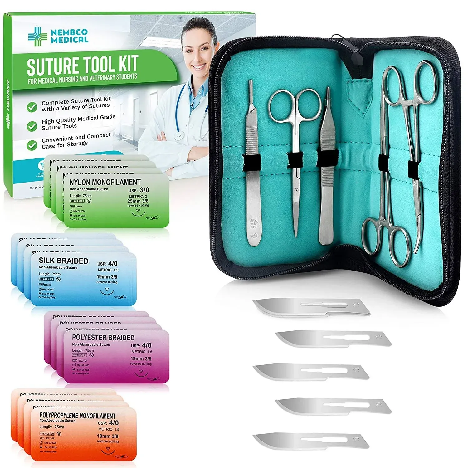 Dr.stitch 43 Piece Unique Practice Suture Kit for Medical and Veterinary Student Training