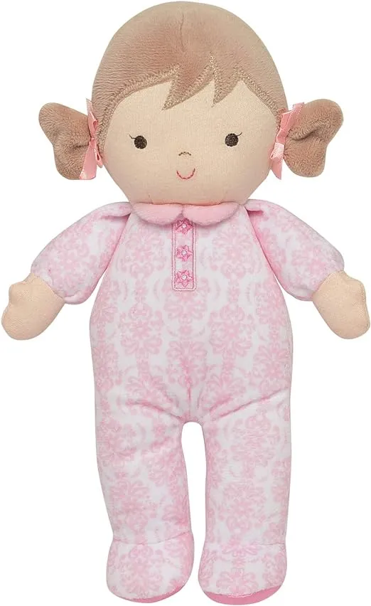 Little Me Plush 11 inch Baby Doll with Rattle, Brigitte (Floral Damask, Pink)