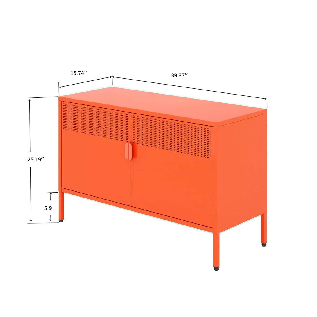 2 Door Metal Accent Cabinet, Orange Metal Storage Cabinet, Blooming