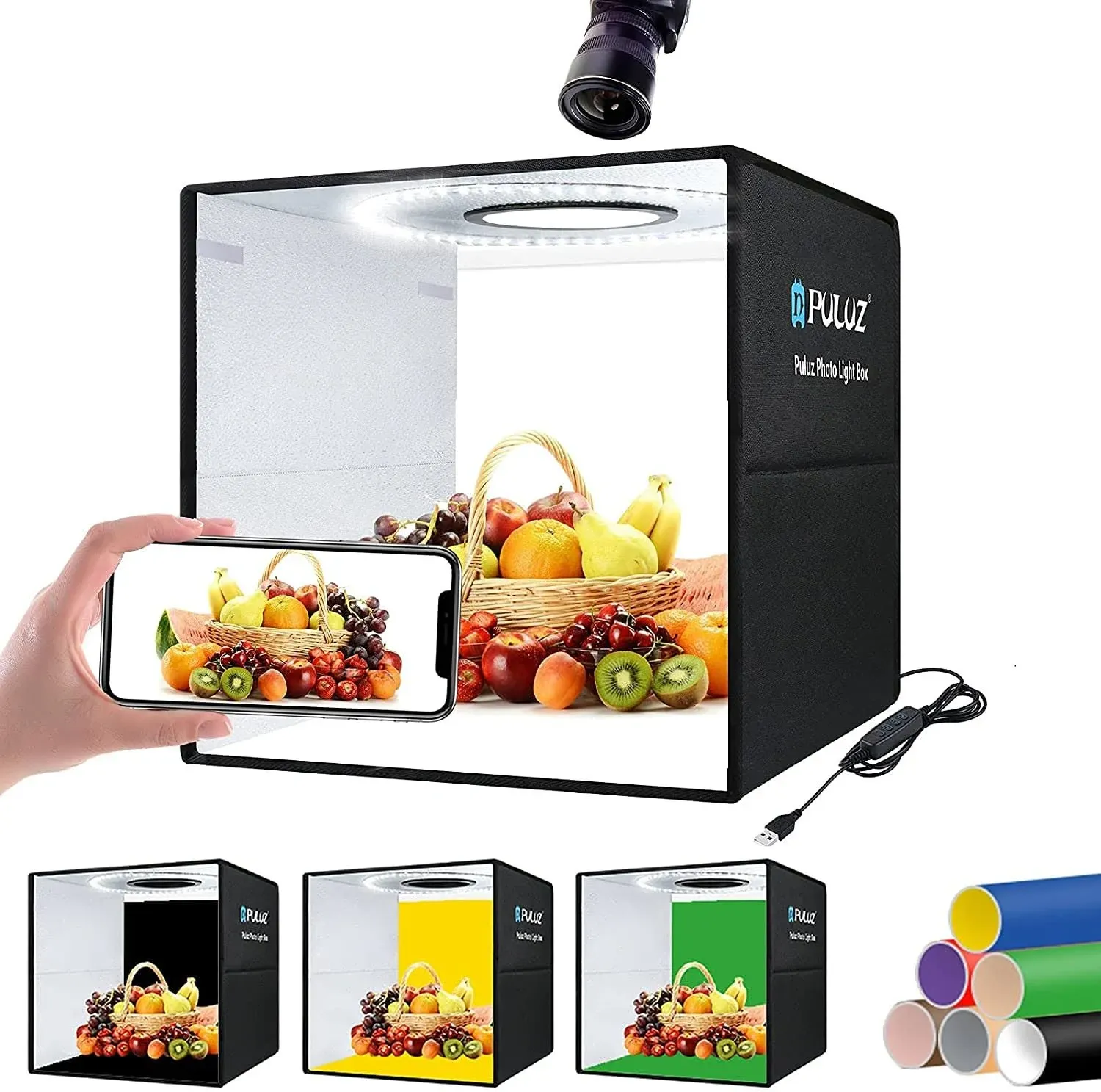 PULUZ Light Box Photo Mini Photo Booth,16"×16" / 40cm Light Box Professional Foldable Lightbox for Product Photography 160 LED Lights High CRI 95 & 12 Colors Backdrop Photo Studio Light Box, OBEST