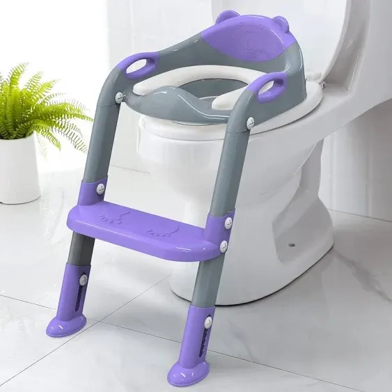 Potty Training Seat with Step Stool Ladder, SKYROKU Potty Training Toilet for Kids Boys Girls Toddlers - Comfortable Safe Potty Seat with Anti-Slip Pads Ladder Grey Purple