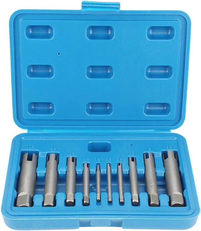 10 Pcs Tap Extractor Set Broken Head Screw Remover Steel Screw Remover Tool 3 Types