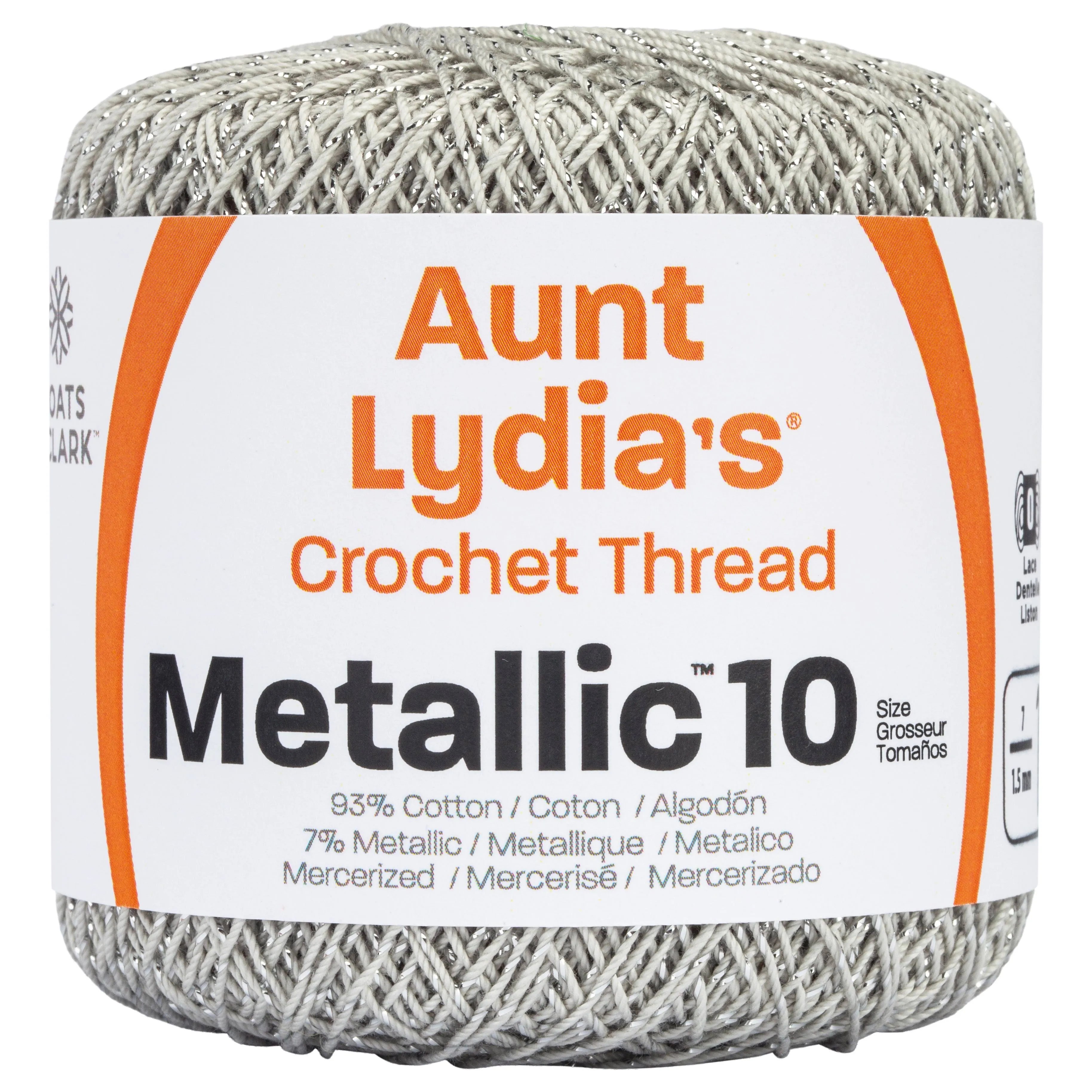 Aunt Lydia&#039;s Metallic Crochet Thread - Size 10 - One Ball Color Silver #0410S