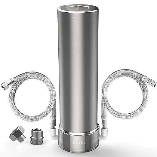 SimPure V7 Under Sink Water Filter, 5-Stage Stainless Steel Water Filtration System Direct Connect to Kitchen Faucet, Reduces 99% Lead, Chlorine, Bad Taste, 20K Gallons (No Drilling Required)