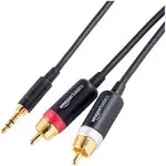 Amazon Basics 3.5 Aux to 2 x RCA Adapters, Audio Cable for Amplifiers, Active Speakers with Gold-Plated Plugs, Black, 25 Feet/7.6 m