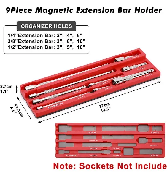 CASOMAN 9Piece Magnetic Extension Bar Holder, Durable ABS & Powerful Magnets Design, Hold Up to 9 Extension Bars