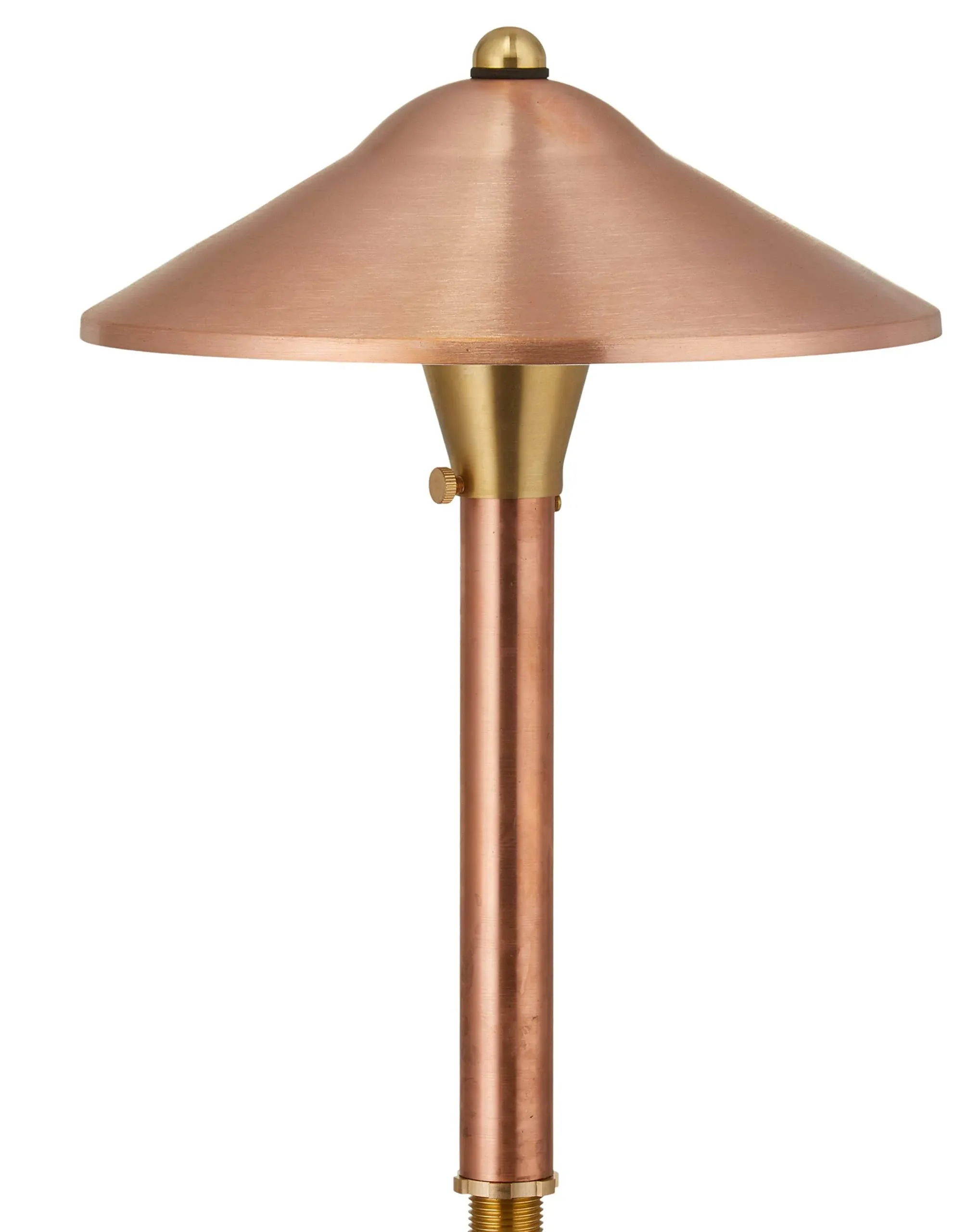 VOLT Max Spread 12V Solid Copper Mini Path Light (15" Tall, 9" Shade) with 3W 2700K Warm White G4 LED Bulb for Low Voltage Landscape Lighting on Outdoor Pathway, Walkway, Garden, Driveway or Patio