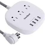 Desktop Power Strip with 3 Outlet 4 USB Ports 4.5A, Flat Plug and 5 Ft Long 