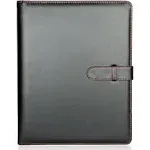 H&S A4 Portfolio Folder with Ring Binder Mechanism - Faux Leather Business Padfolio - Black Conference Organizer with 40 Plastic Pockets