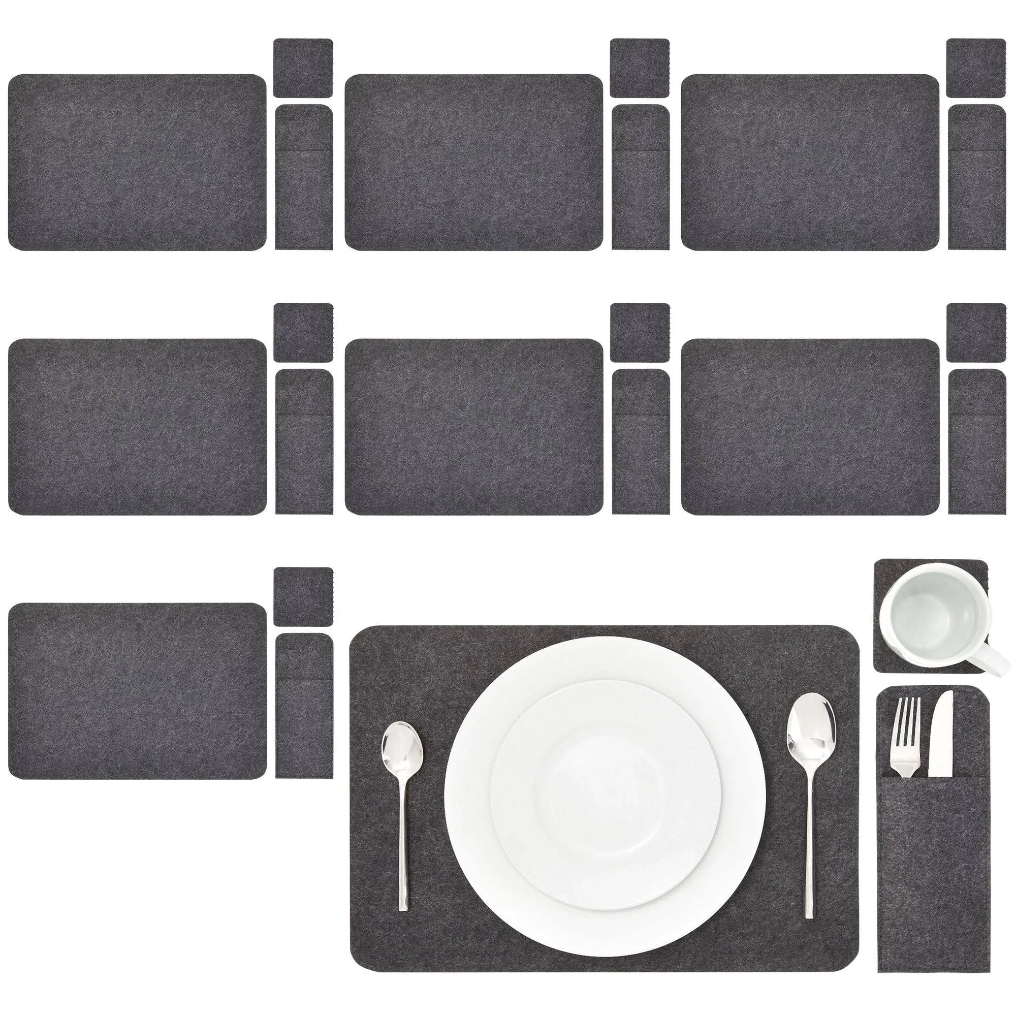 Juvale Felt Table Placemats Set of 8 for Dining Table and Kitchen Decor with Drink Coasters and Cutlery Pouches (Beige, 24 Pieces)