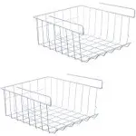 Under Shelf Storage Basket, 2-Pack Under Shelf Hanging Metal Wire Storage Basket Organizer for Kitchen, Office, Pantry, Bathroom, Cabinet, White