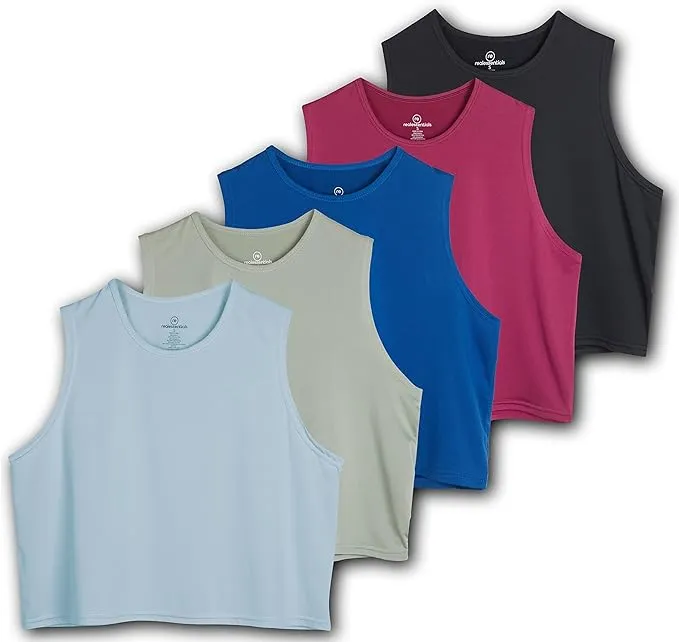 Real Essentials 5 Pack: Women's Dry Fit Crop Summer Tank Top - Gym Yoga Workout ...