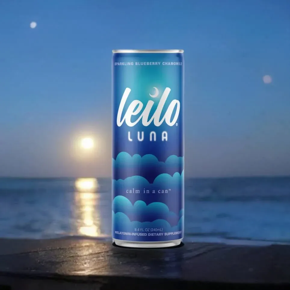 Leilo Luna Calm in a Can | Sparkling Sleep Drink with Kava | All Natural & Gluten Free | Blueberry Chamomile, 8.4 ounce, Pack of 12