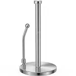 SMARTAKE Paper Towel Holder for One Hand Tear, Paper Towel Dispenser Standing Weighted Base Non Slip, Spring Arm Fit Most Size Paper Roll, Stainless