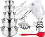 5-Speed Electric Hand Mixer, 5 Large Mixing Bowls Set, Handheld Mixers with W...