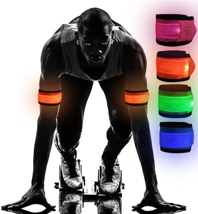 Emmabin [4 Pack] LED Slap Armband Lights Glow Band for Running, Replaceable Battery - 4 Modes (ALWAYS bright/Quick Flashing/Slow Flashing/Off), 35cm