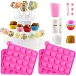 Cake Pop Maker Kit with 2 Silicone Mold Sets with 3 Tier Cake Stand, Chocolate C