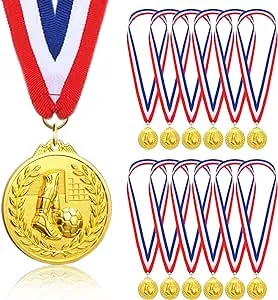 Soccer Medals for Kids, 12 Pack Medal for Awards, Olympic Style Gold Metal Medals with Ribbons for Soccer Team Gifts, Soccer Games Party Favors Prizes for Children Adults, 2 Inches