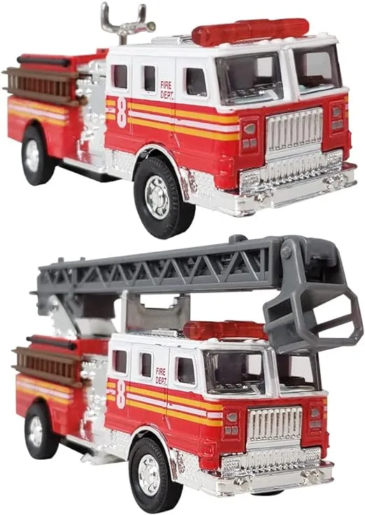 5.5" Fire Truck Toy with Extendable Ladder, Pull Back Fire Engine - Set of 2