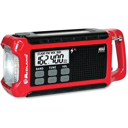 Midland - ER210 Emergency Compact Crank Weather AM/FM Radio - Multiple Power SOS Emergency Flashlight, NOAA Weather Scan + Alert