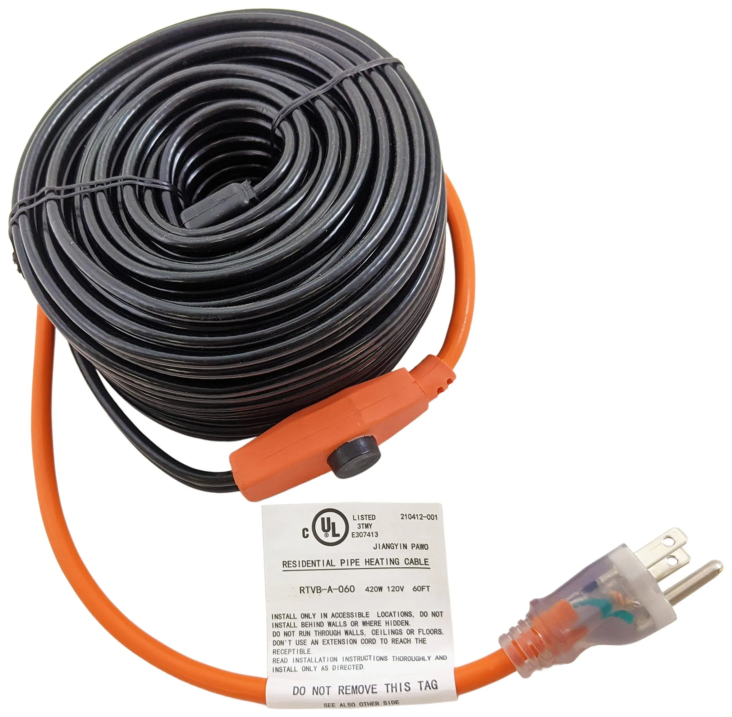 60 Foot Pipe Heating Cable with Built-in Thermostat for Automatic On and Off