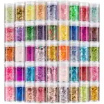 Linwulte Holographic Chunky and Fine Glitter Mix, 45 Colors Festival Sequins & Glitter Powder, Iridescent Glitter Flakes, Cosmetic Face Body Eye Hair Nail