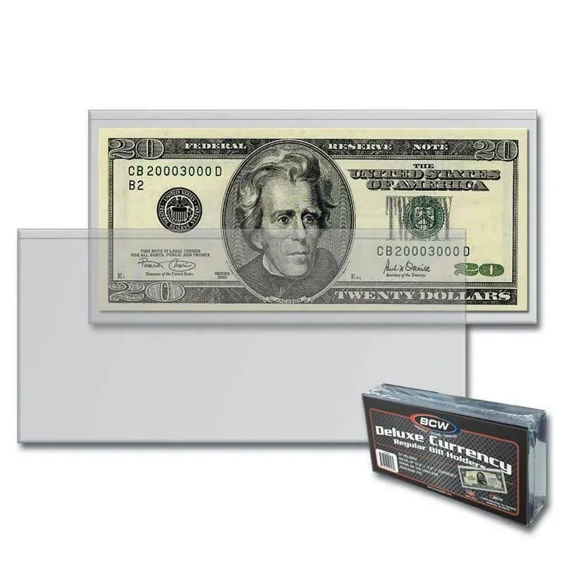 100 REGULAR DELUXE PVC CURRENCY SLEEVE BILL HOLDERS PAPER MONEY SEMI RIGID