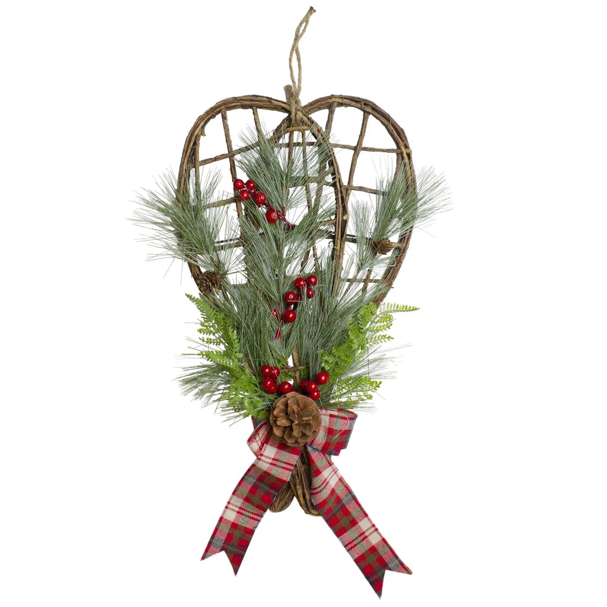 Cedar and Berries Twig Snowshoes Christmas Wall Decoration - 20" - Red and Green